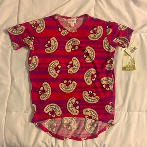 NWT LuLaRoe Girls Cheshire Cat Gracie T-shirt Hi Low Top Pink S 6